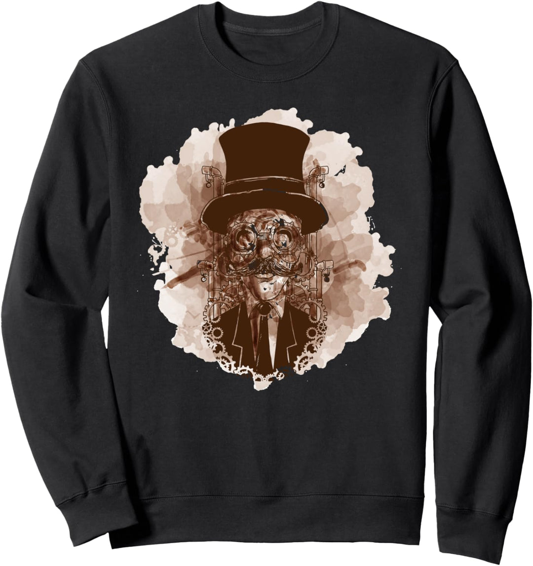 Steampunk Man Illustration - Hut Schnurrbart Sweatshirt