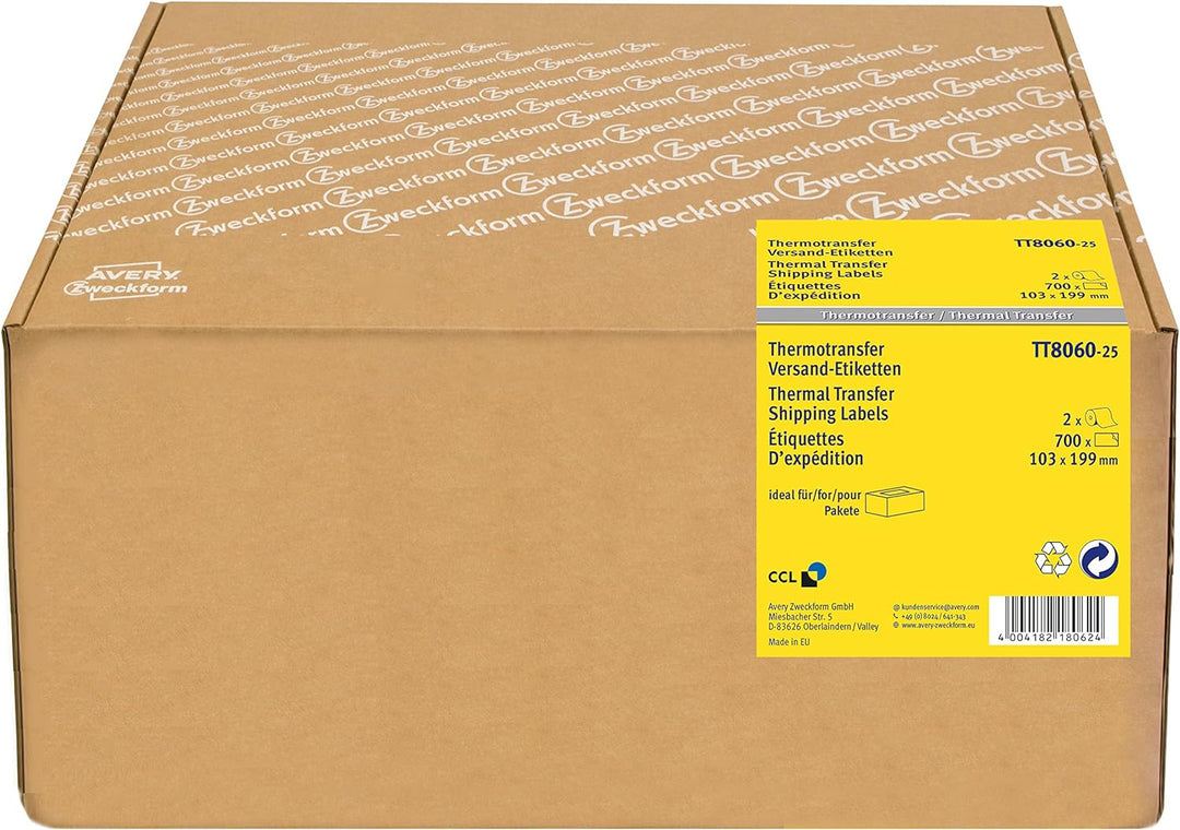 AVERY Zweckform TT8060-25 Thermotransfer Versandetiketten (103 x 199 mm, 2 Rolle/700 Etiketten) weis