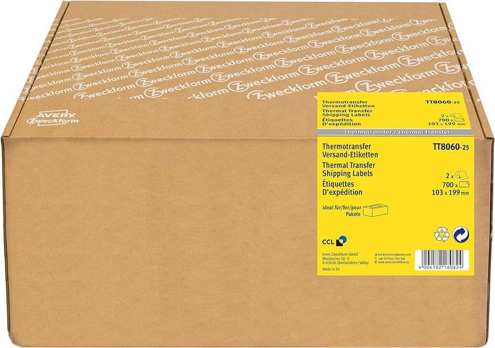 AVERY Zweckform TT8060-25 Thermotransfer Versandetiketten (103 x 199 mm, 2 Rolle/700 Etiketten) weis