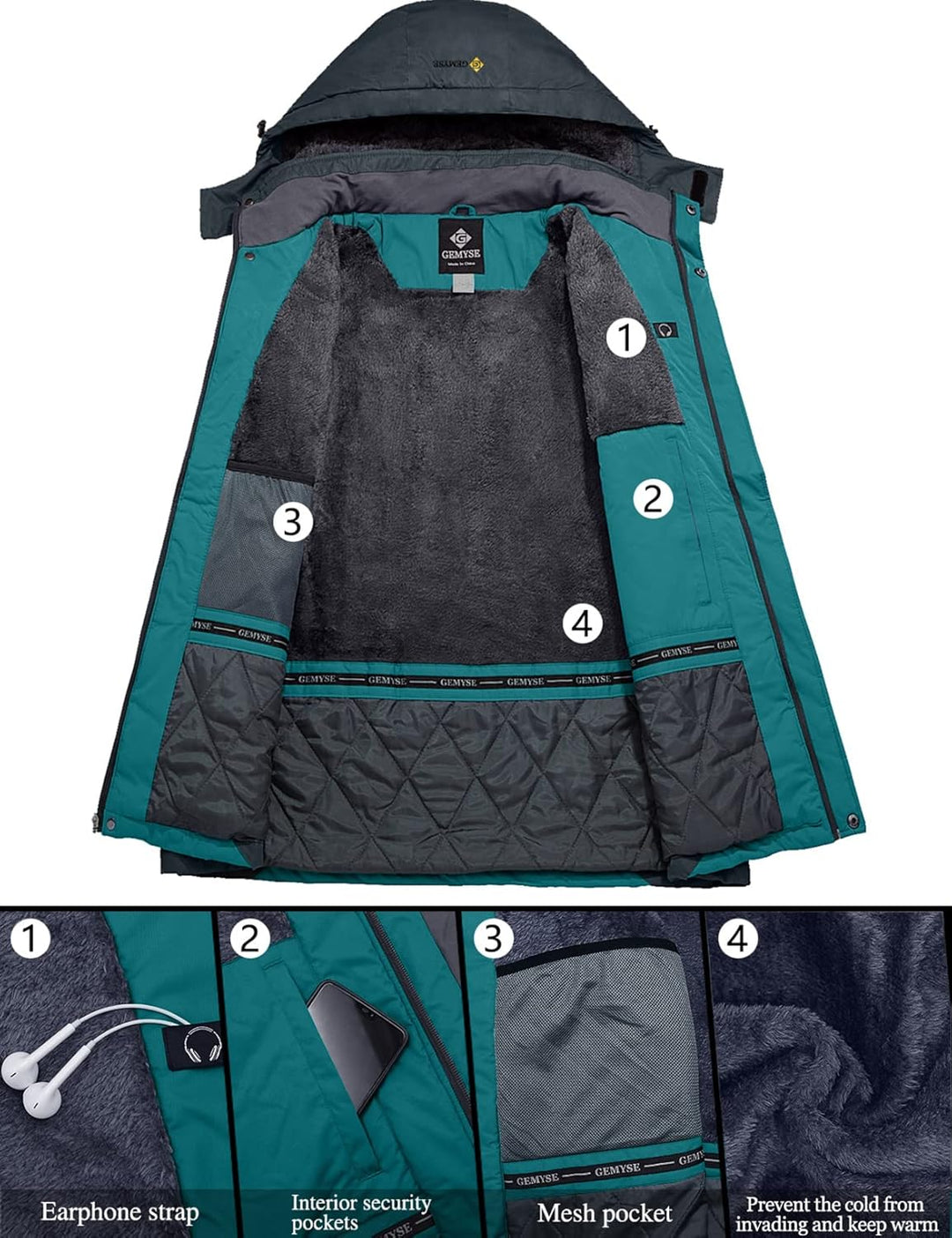 GEMYSE Damen Skijacke Wasserdicht Winddicht Regenjacke Wanderjacke Hardshelljacke mit Kapuze für den