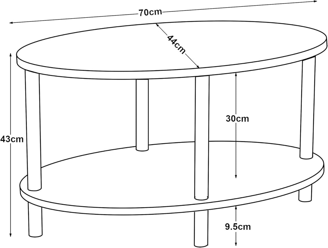 [en.casa] Couchtisch Højreby Sofatisch mit 1 Ablage oval Wohnzimmer 70 x 44 x 43 cm Beine aus Buchen