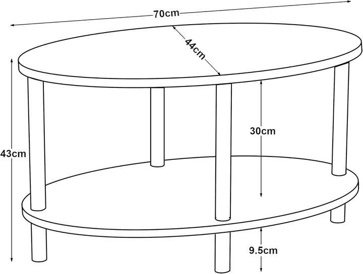 [en.casa] Couchtisch Højreby Sofatisch mit 1 Ablage oval Wohnzimmer 70 x 44 x 43 cm Beine aus Buchen