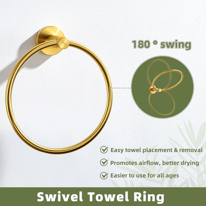 APLusee Handtuchring, gebürstetes Gold, SUS 304 Edelstahl, rund, Handtuchhalter für moderne Badezimm
