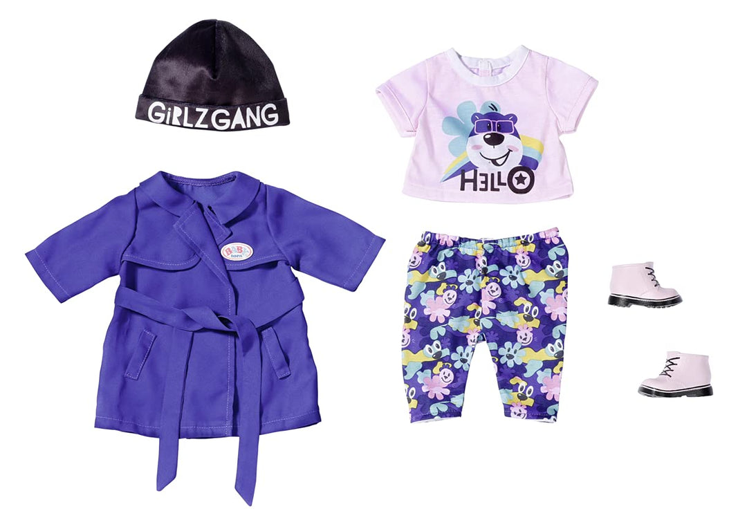BABY born Deluxe Kalte Tage Set aus blauem Mantel, Mütze, Shirt, Leggins und Stiefeln,für 43 cm Pupp