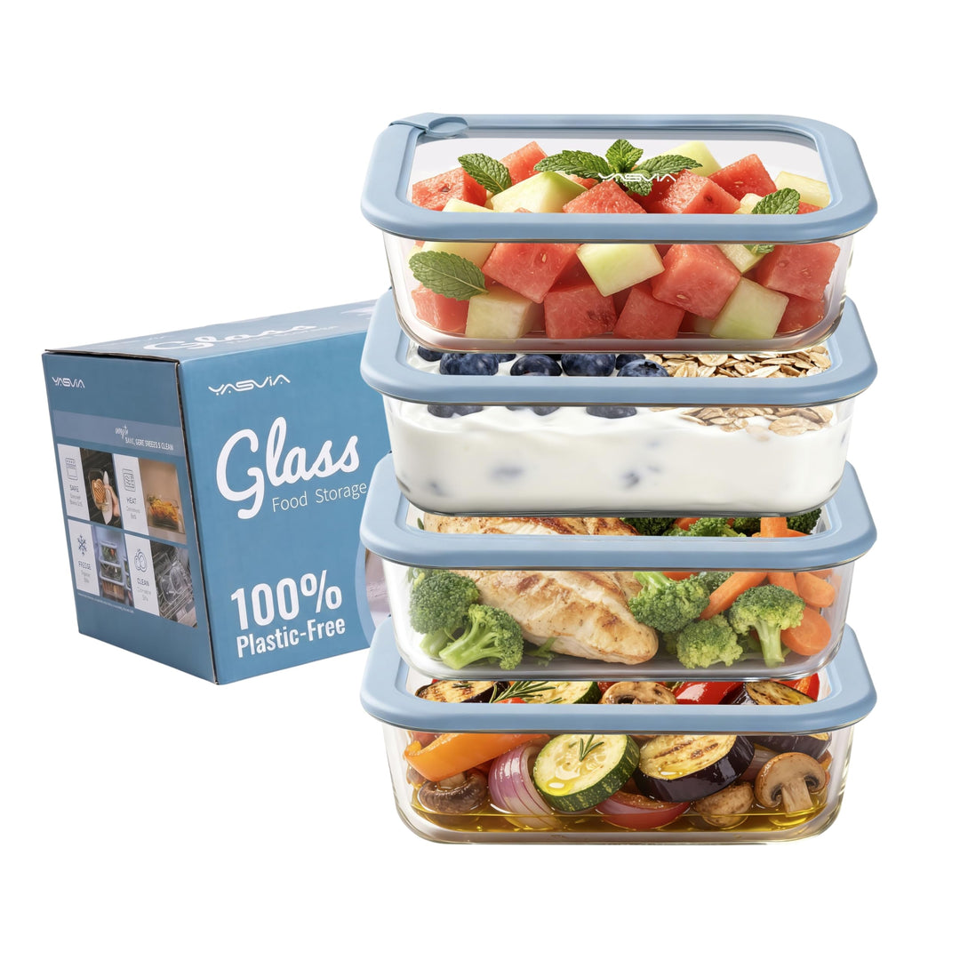 Meal Prep Glas (4x1050ml) Frischhaltedosen Set plastikfrei, Borosilikatglas Vorratsdosen, Silikondec