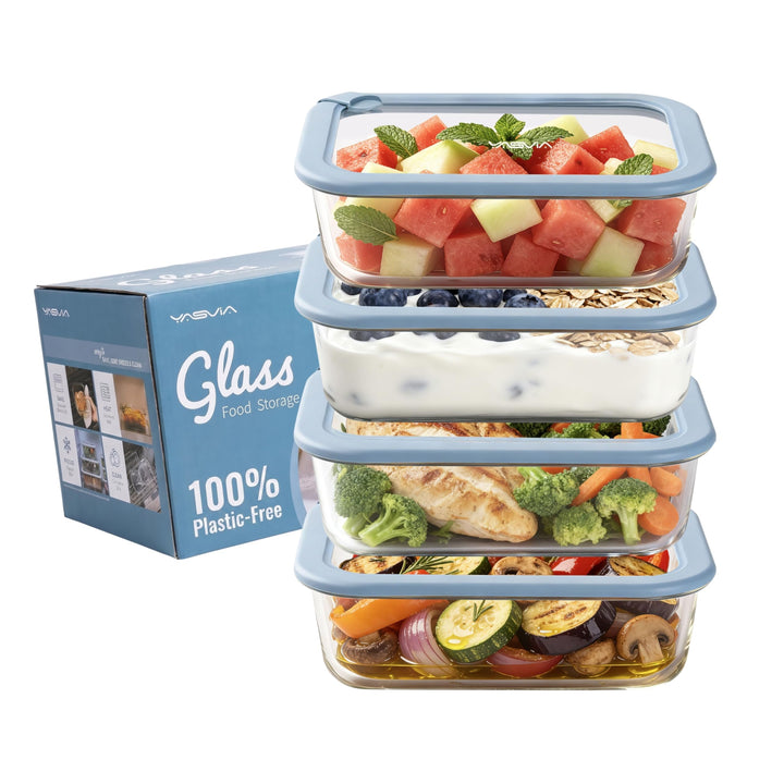 Meal Prep Glas (4x1050ml) Frischhaltedosen Set plastikfrei, Borosilikatglas Vorratsdosen, Silikondec