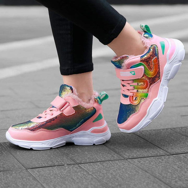 HSNA Mädchen Turnschuhe Sparkle Scales Sneaker Kinderschuhe mit Klettverschluss(28-38 EU) 32 EU Pink