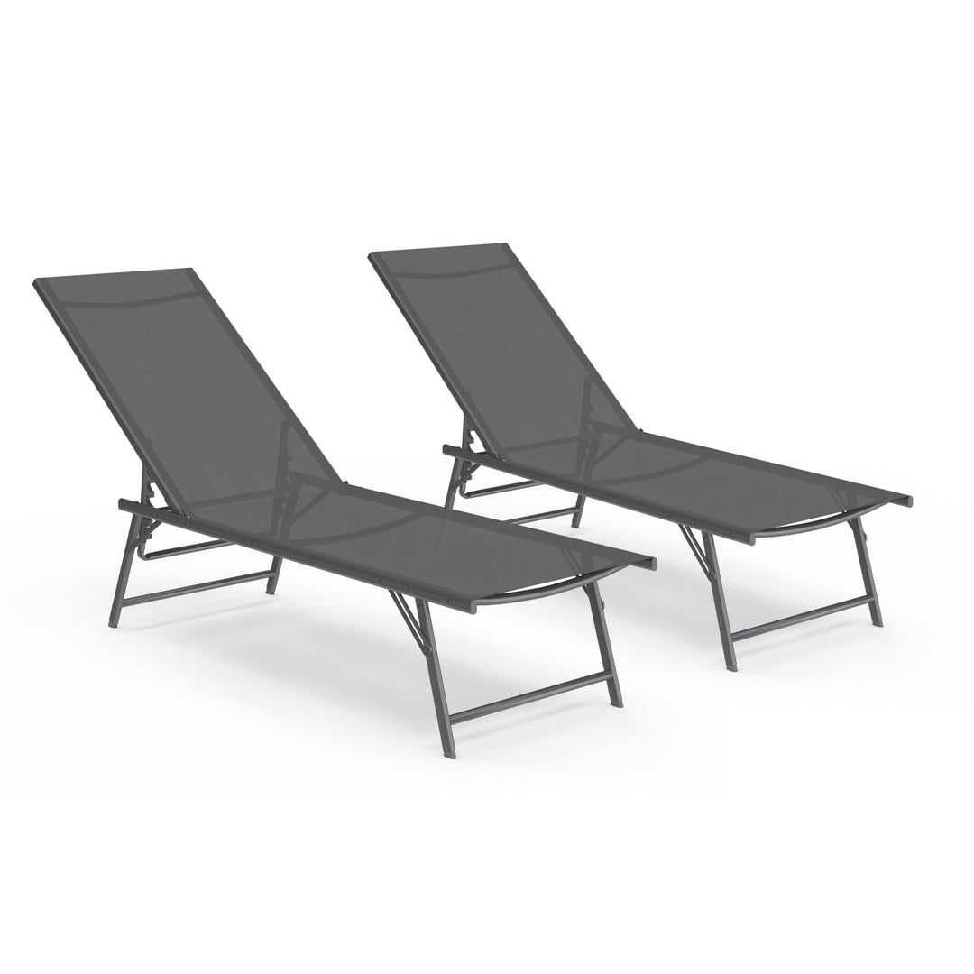 IDMarket - Satz von 2 verstellbaren Gartenliegen Kailua aus anthrazitgrauem Stahl und grauem Stoff