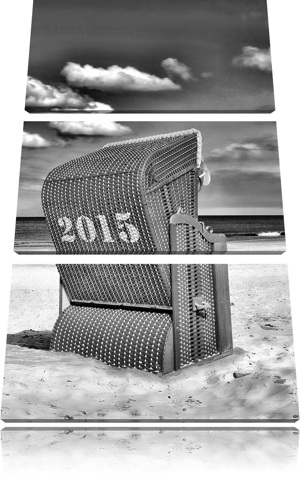 Pixxprint Strandkorb an der Nordsee als Leinwandbild/Grösse: 3 Teilig (120x80) / Wandbild/Kunstdruck