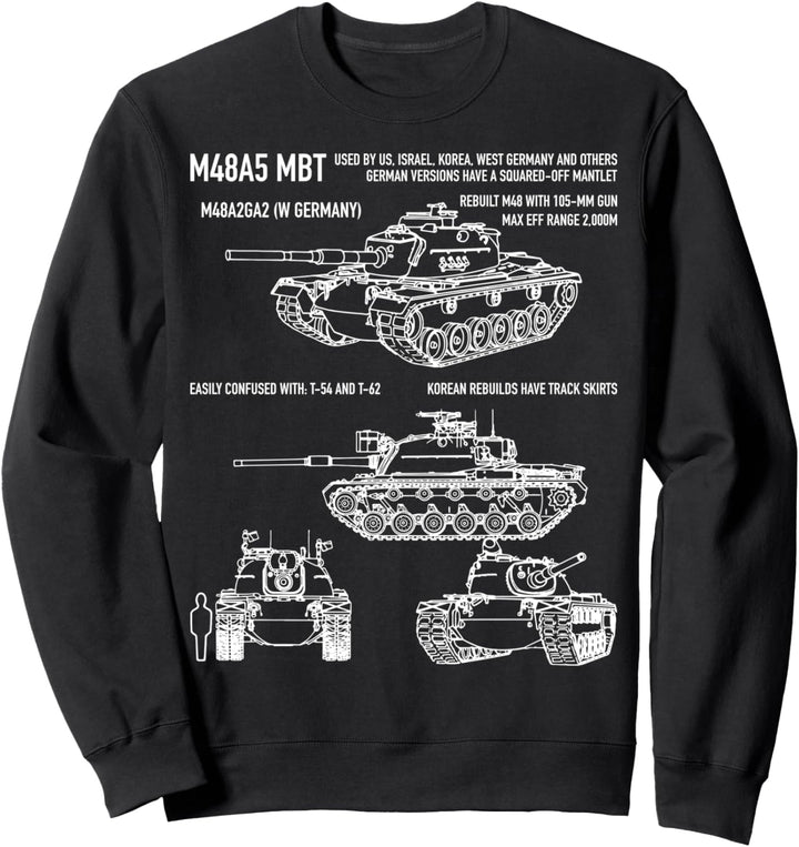 M48 A5 Patton Panzer American Blueprint Diagramm Sweatshirt
