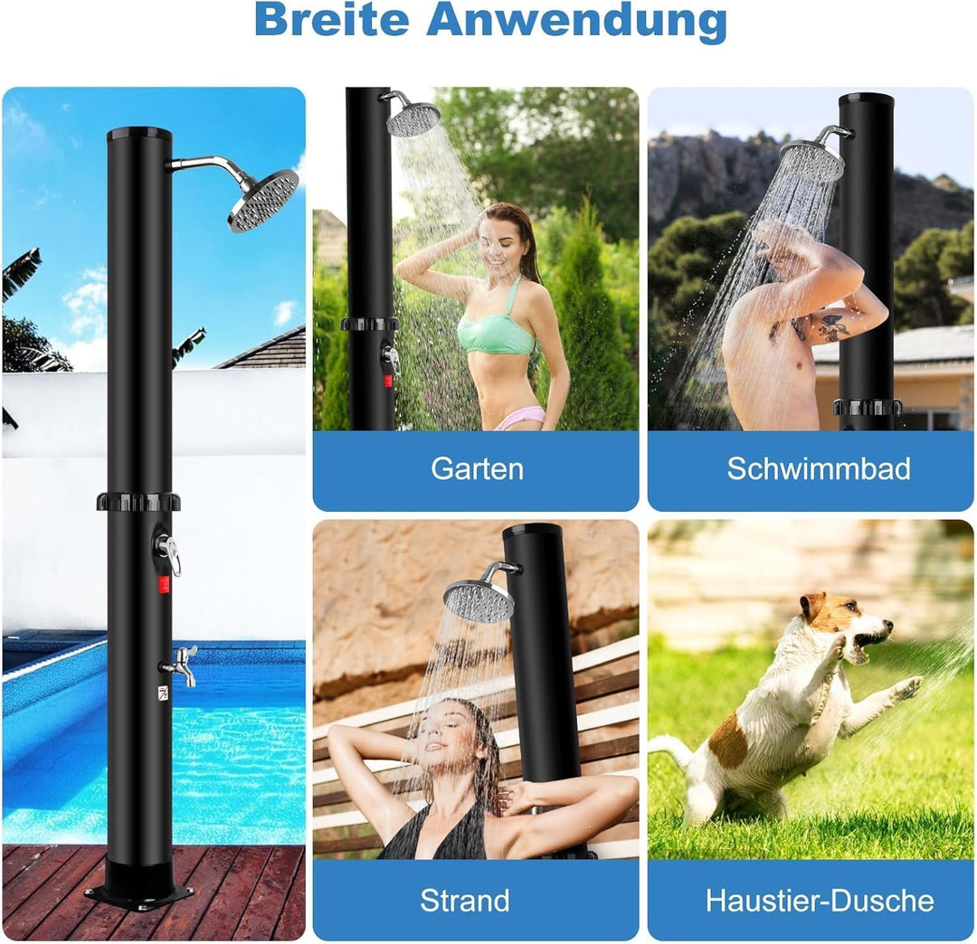 Solar Gartendusche 35Liter -Solardusche mit 360° Drehbarem Duschkopf und Fusshahn, Einstellbare Temp