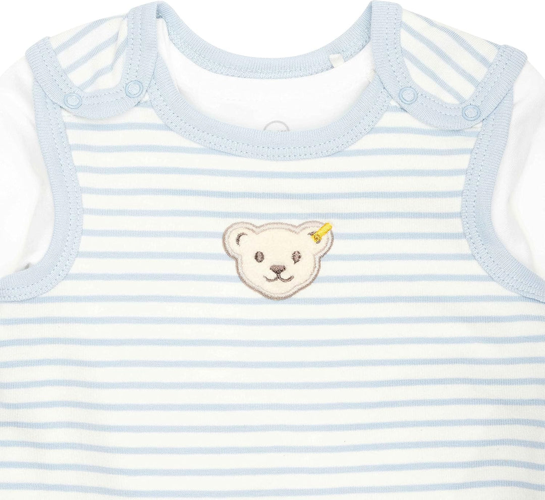 Steiff Unisex Baby Set Strampler mit Fuss + T-Shirt Langarm Kleinkind-Schlafanzüge, Celestial Blue