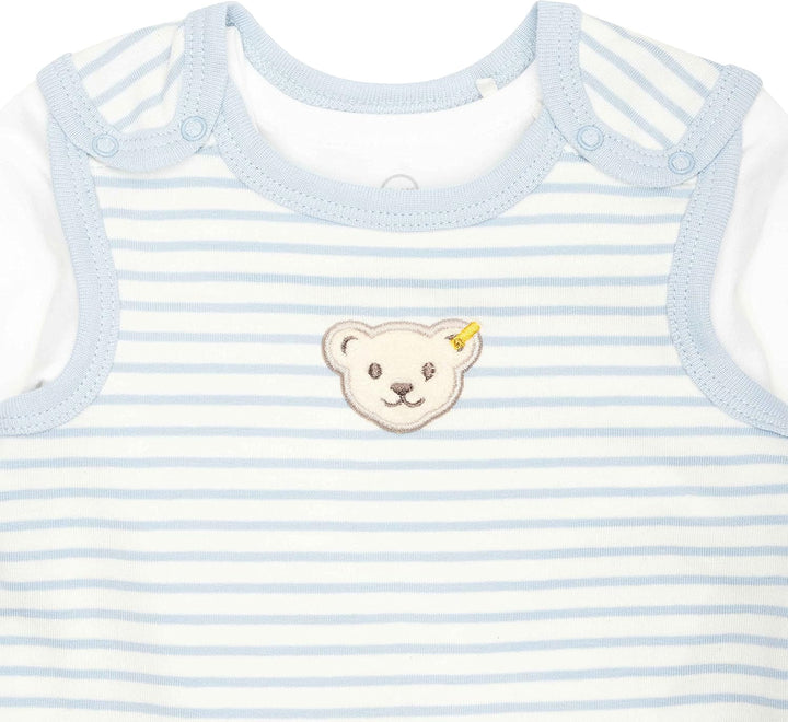 Steiff Unisex Baby Set Strampler mit Fuss + T-Shirt Langarm Kleinkind-Schlafanzüge, Celestial Blue