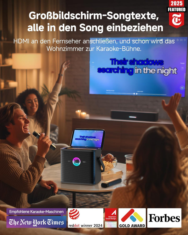 Ikarao Karaoke-Maschine für Erwachsene, mit Songtext-Display, 32 GB Karaoke-Tablet, 2 kabellose Mikr