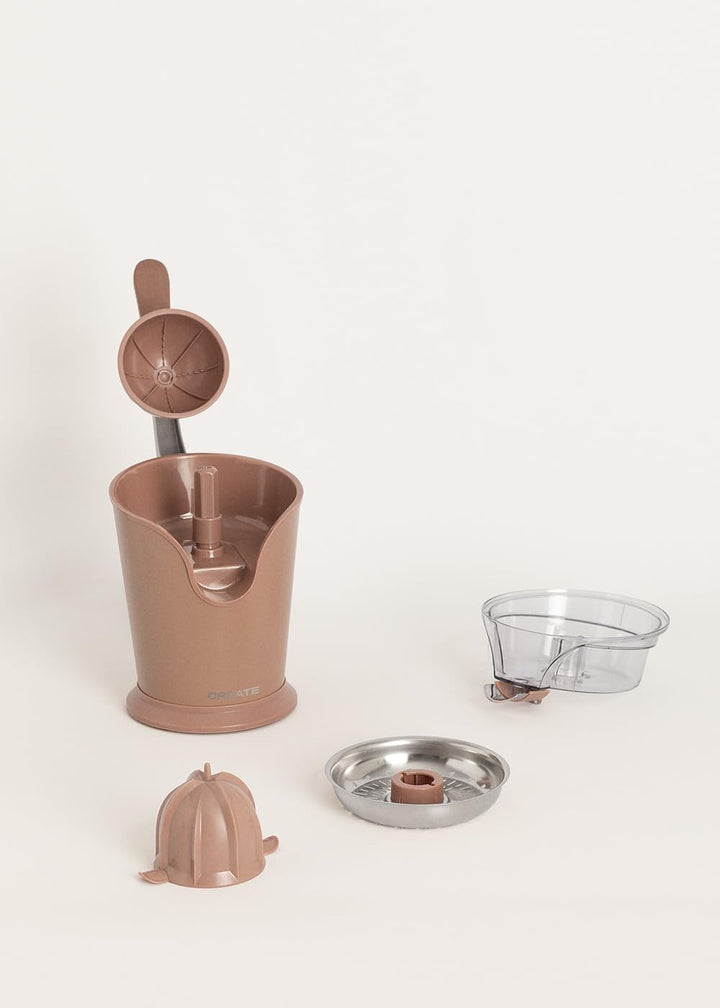 CREATE/JUICER PRESS/Elektrische Zitruspresse mit Hebel in Mokka/Spritzfrei, 250ml Behälter, Fruchtfl