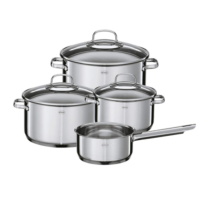 RÖSLE ELEGANCE Topfset 4-tlg., 3 hochwertige Töpfe und 1 Stielkasserolle im Set, Edelstahl 18/10, mi