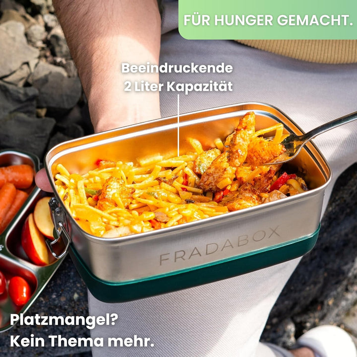 Lunchbox „Frankie“ 2000ml, 4 Fächer, Premium Edelstahl Dose mit Etagen, Meal Prep Bento Box, BPA-fre