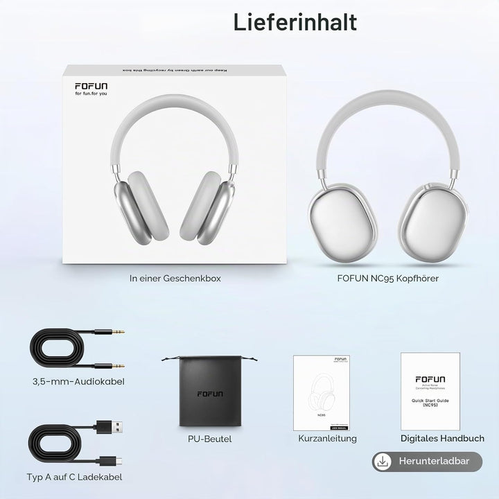 NC95 Kopfhörer Kabellos Bluetooth 6.0,Hybrid Noise Cancelling Kopfhörer mit Drehknopf,65+ Stunden Sp