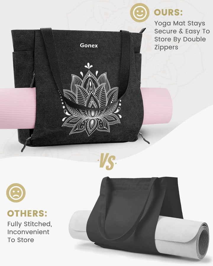 Gonex Yogatasche, Grosse Pilates Tragetasche mit Mehreren Taschen für Damen Herren, Robuste Canvas T