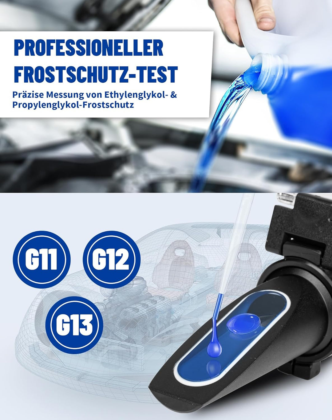 4-in-1 Frostschutz Refraktometer mit ATC, Kühlmitteltester für Ethylenglykol (G11 G12) Propylenglyko