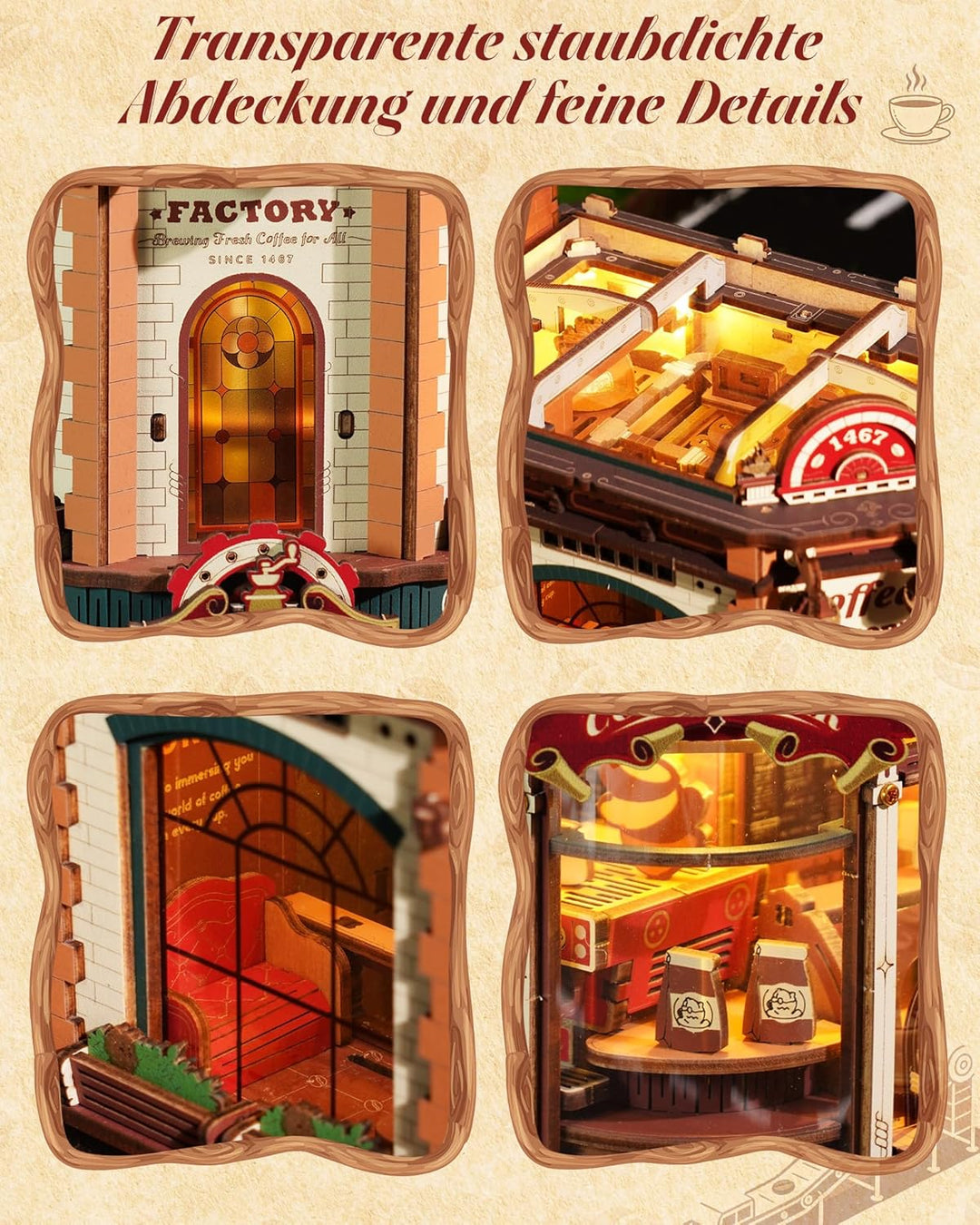 ROKR Dream Coffee Factory EAB02 DIY Miniatur Puppenhaus Spieluhr für Erwachsene, Mechanisches Kaffee