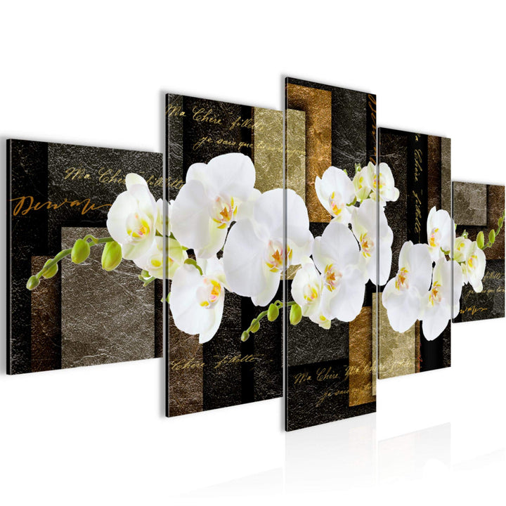 Runa Art - Bilder Blumen Orchidee 200 x 100 cm 5 Teilig XXL Wanddekoration Design Beige Braun 009351
