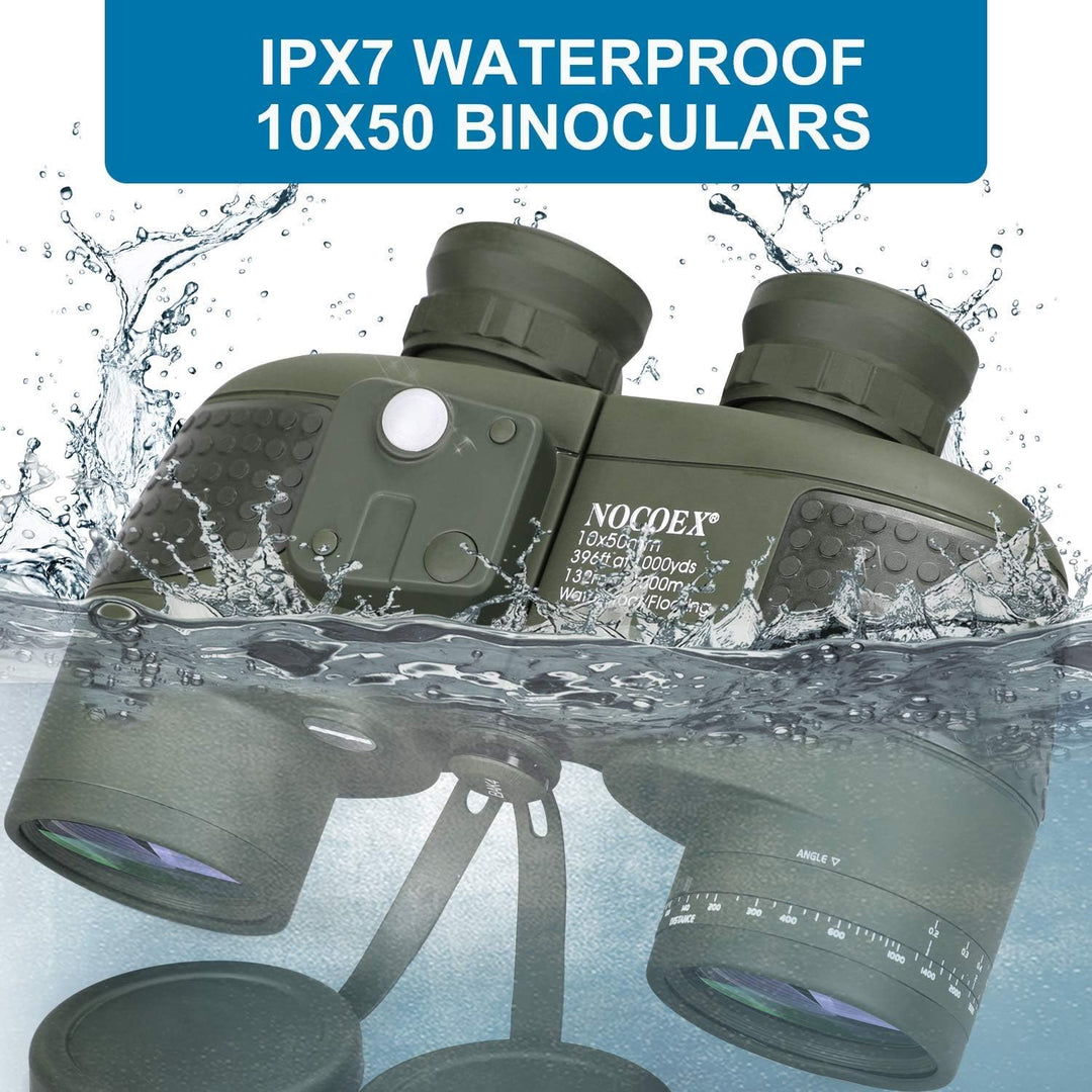 NOCOEX 10x50 Marine Fernglas,Fernglas mit Nachtsicht Entfernungsmesser und Kompass，wasserdichte Funk