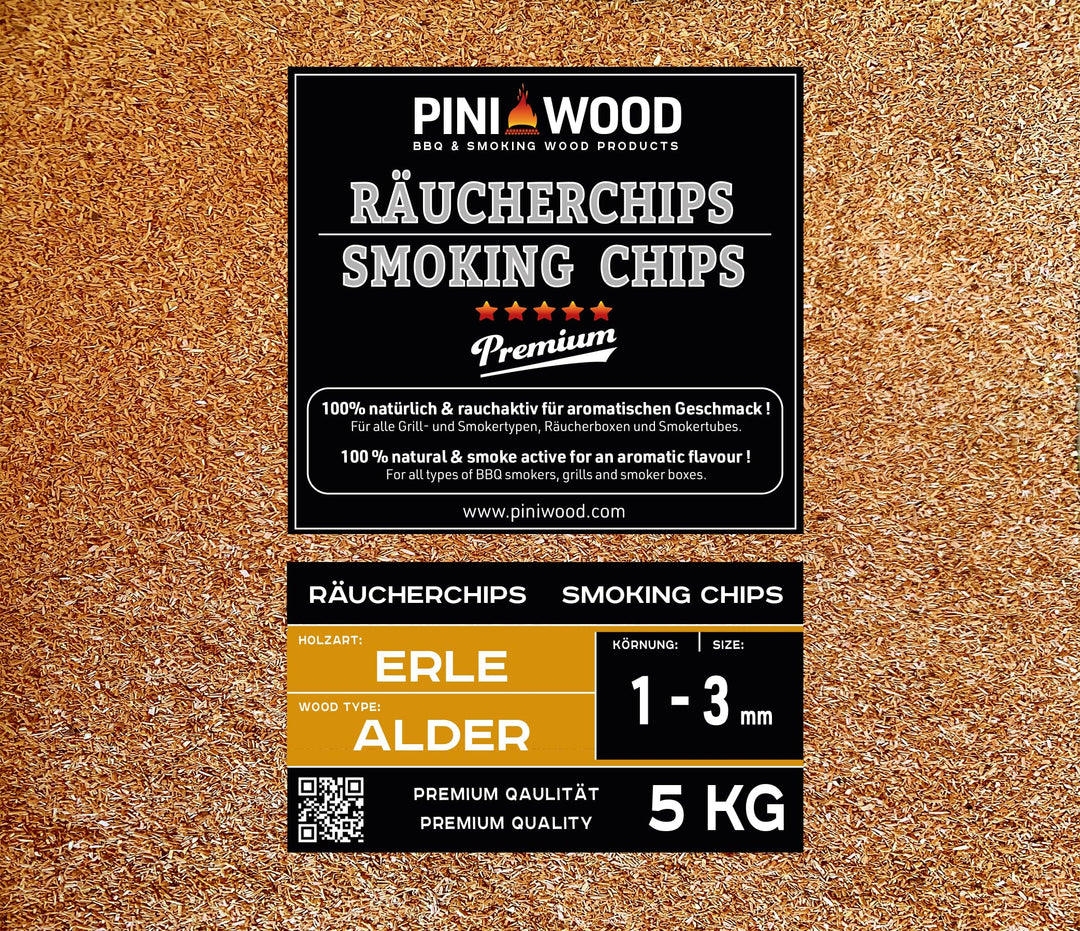 PINI 5 Kg Räucherchips Erle ohne Rinde 1-3 mm Smoking Chips Räucherspäne