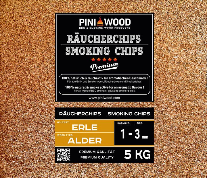 PINI 5 Kg Räucherchips Erle ohne Rinde 1-3 mm Smoking Chips Räucherspäne