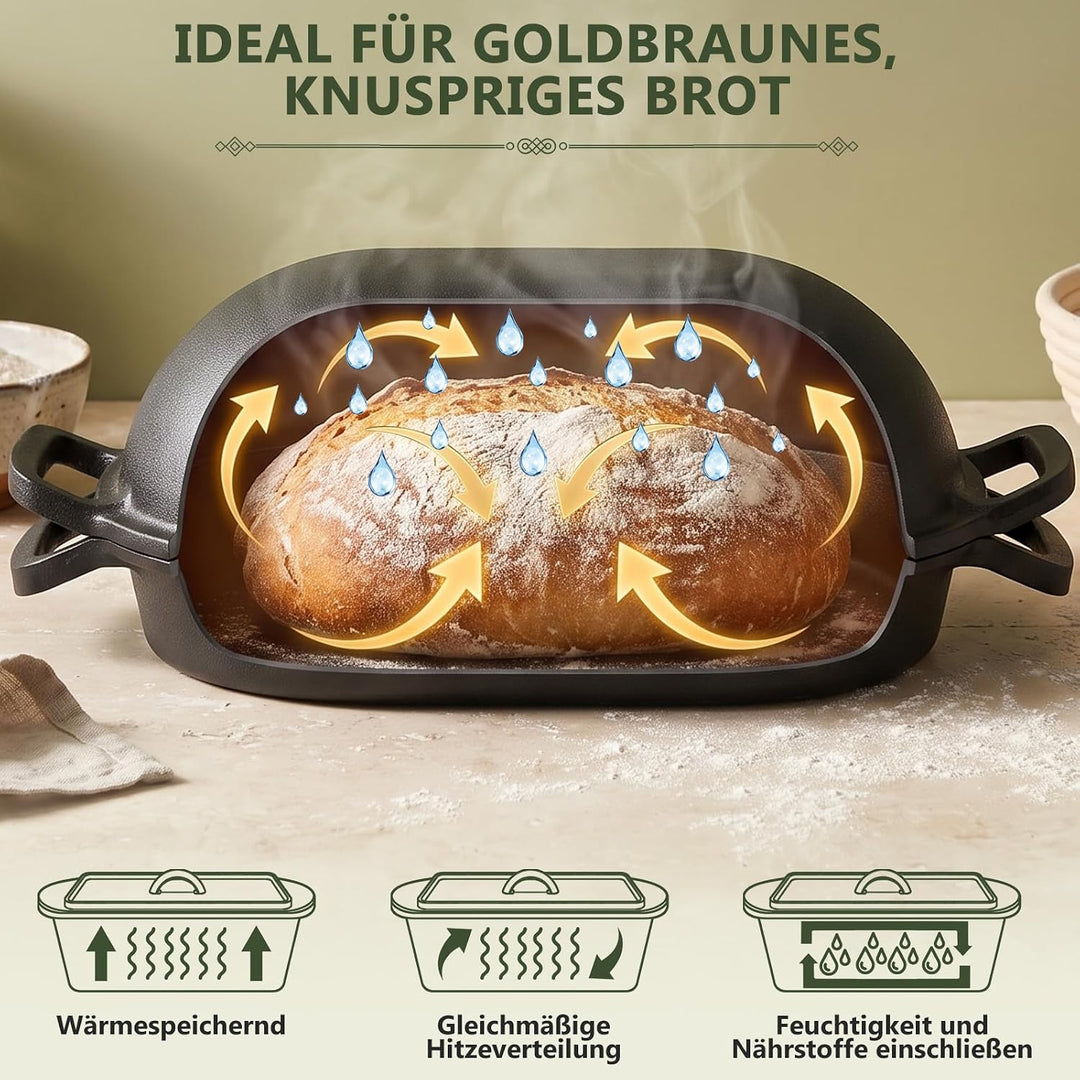 Gusseisen Topf Brot Backen 40cm, Robuste Brotbackform mit Deckel, Gusseisentopf Brotform, Idealer Br