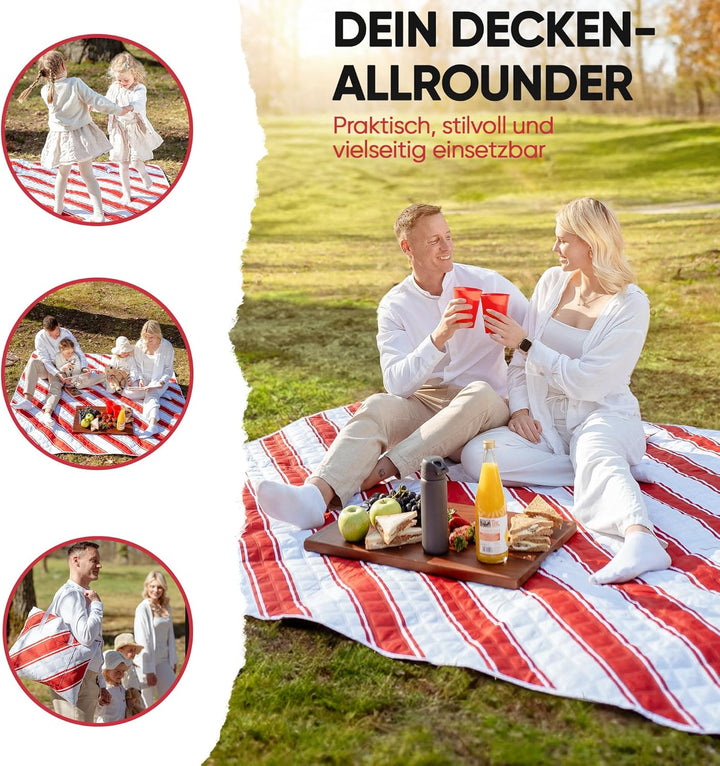 Picknickdecke wasserdicht 150x200cm isoliert & gepolstert - Stranddecke sandfrei – ideal für Camping