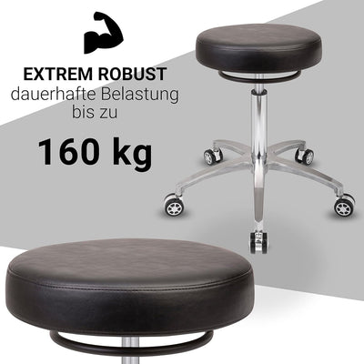 Staboos Rollhocker bis 160 kg - Rundsitz mit Ringauslösung - Drehhocker (Rollen und Fussstütze) Prax