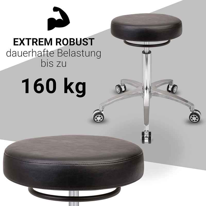 Staboos Rollhocker bis 160 kg - Rundsitz mit Ringauslösung - Drehhocker (Rollen und Fussstütze) Prax