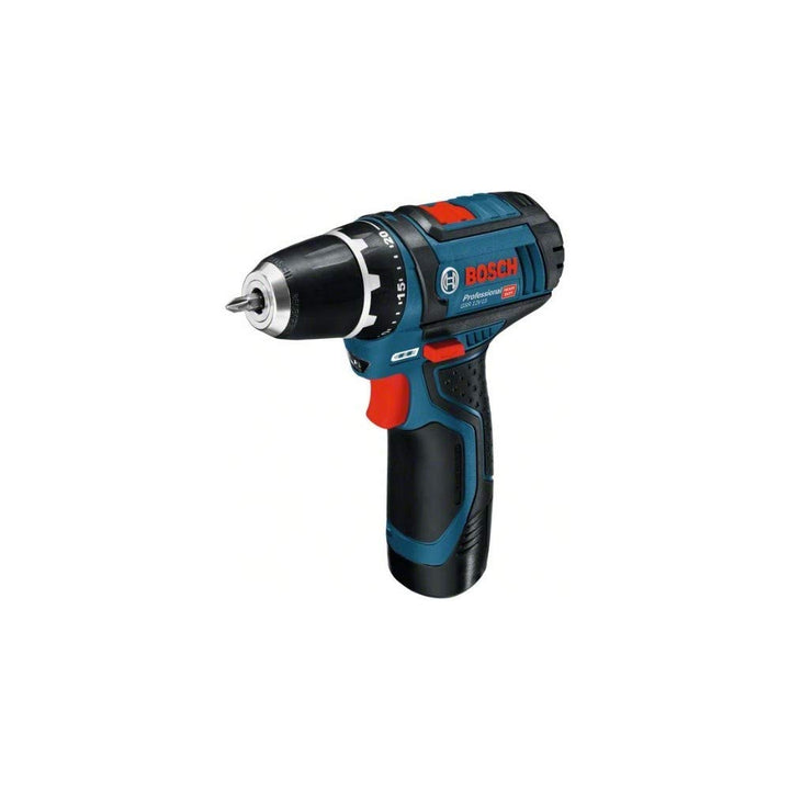 Bosch Professional Akku-Bohrschrauber GSR 12V-15 mit 2 Akkus 12 V, 2,0 Ah im Karton, Schwarz, Blau,