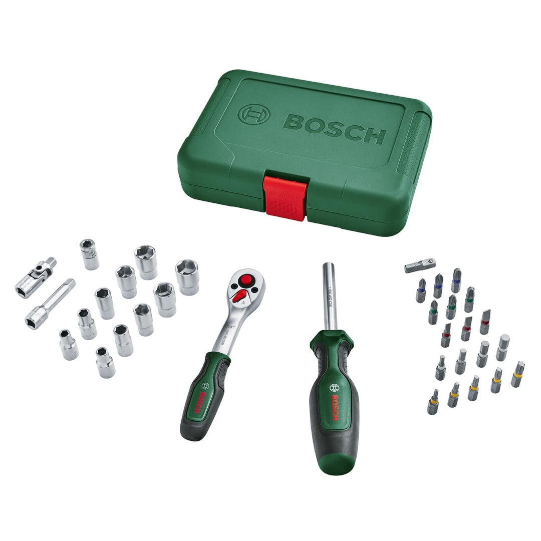 Bosch Home and Garden Ratschen / ¼"Steckschlüsselsatz-Set, 34-teilig (hochwertiger und vielseitiger,