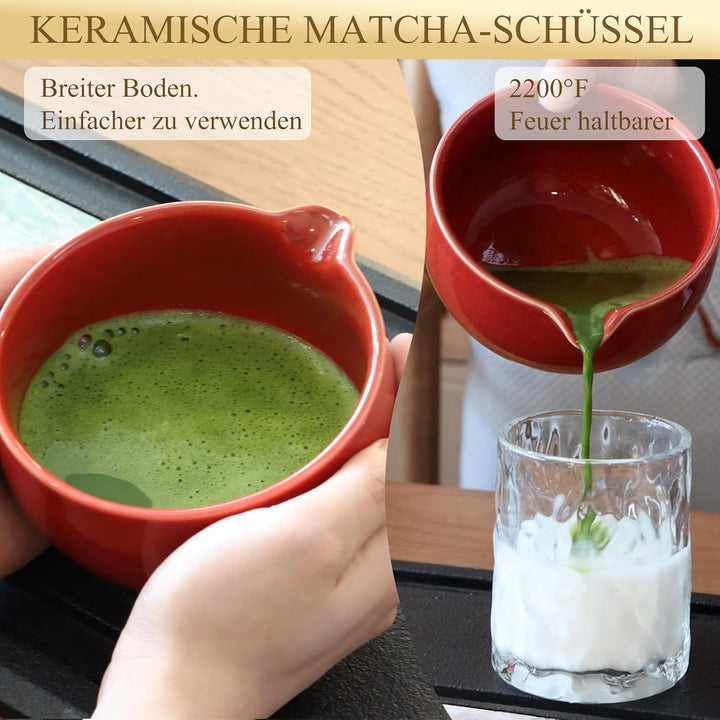 Matcha Set Handgedrehtes Macha Tea Set mit Bambus Matcha Besen, Keramik Matcha Schale, Löffel und Ha