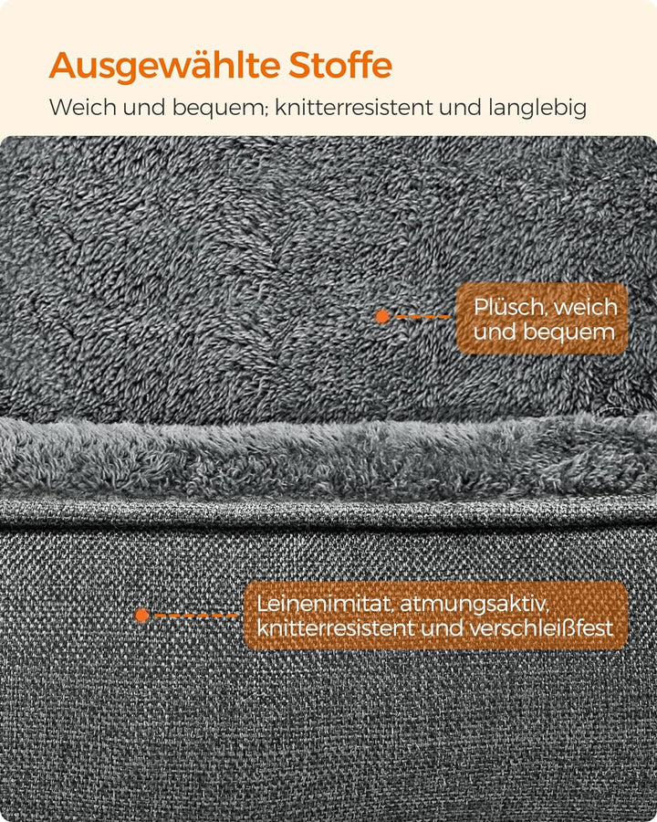 Feandrea Hundebett, Hundekissen in Leinenoptik, Hundekorb, erhöhte Ränder, rutschfeste Unterseite, B