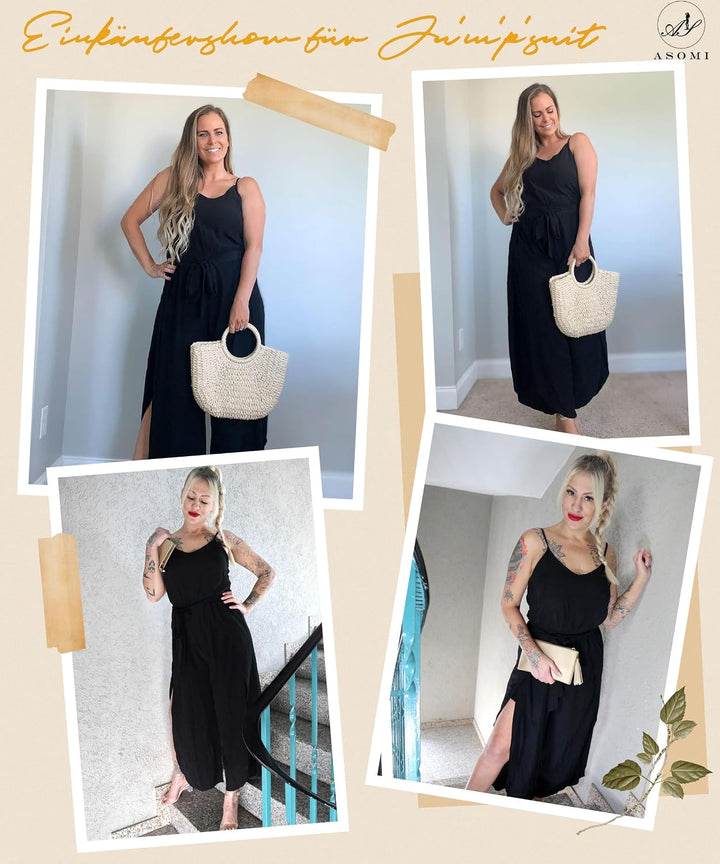 ASOMI Jumpsuit Damen Sommer Lang: Sexy Cocktail Elegant Mode Gürtel Overall Hochzeit Hawaii Urlaub S