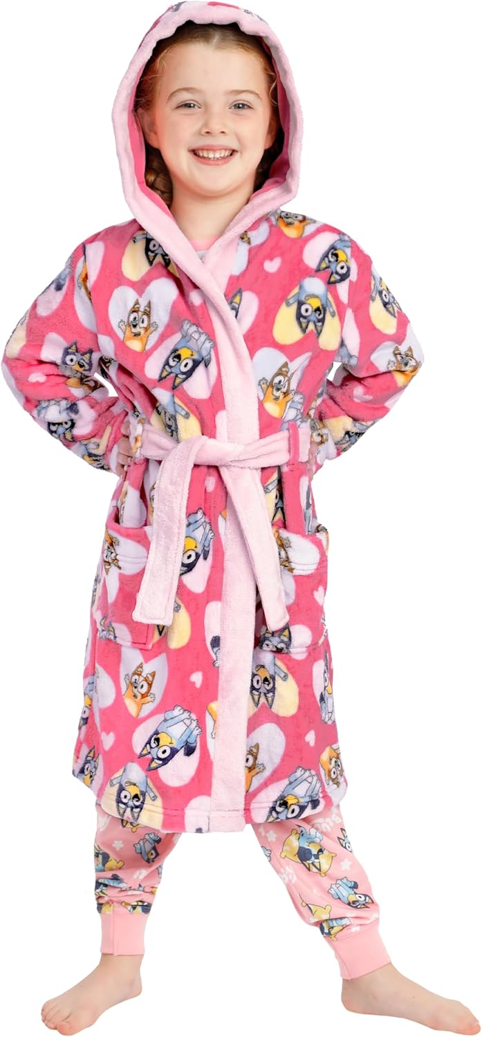 BlueY Bademantel Kinder, Bingo Morgenmantel Mädchen Mit Kapuze, Fleece Bademantel Mädchen 122, 122