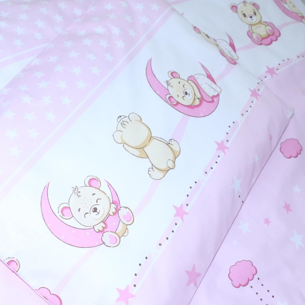 Baby Bettset Bettwäsche mit Himmel Chiffon - Bärchen Rosa - Bettausstattung Set (4 teilig), 4 teilig