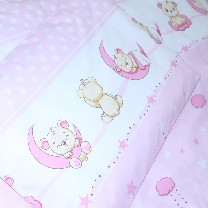Baby Bettset Bettwäsche mit Himmel Chiffon - Bärchen Rosa - Bettausstattung Set (4 teilig), 4 teilig