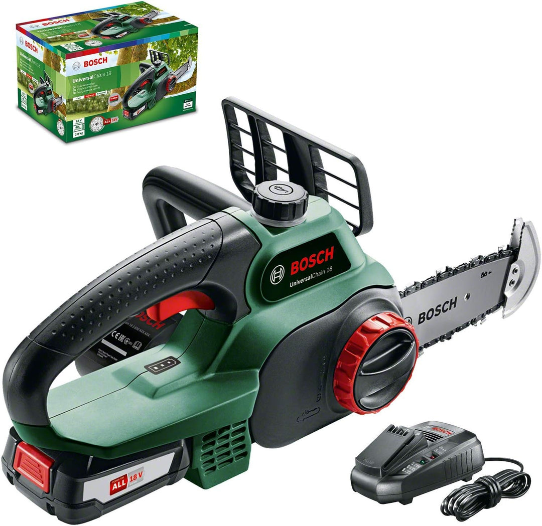Bosch Home and Garden Akku Kettensäge Universalchain 18 (Grün, 1 Akku, 18 Volt System, im Karton), N