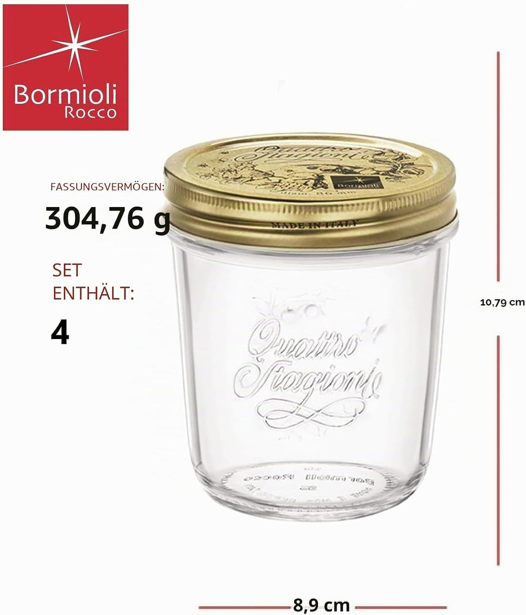 Bormioli 354756-CBA Quattro STAGIONI-32 cl, luftdicht, transparent, 4 Stück