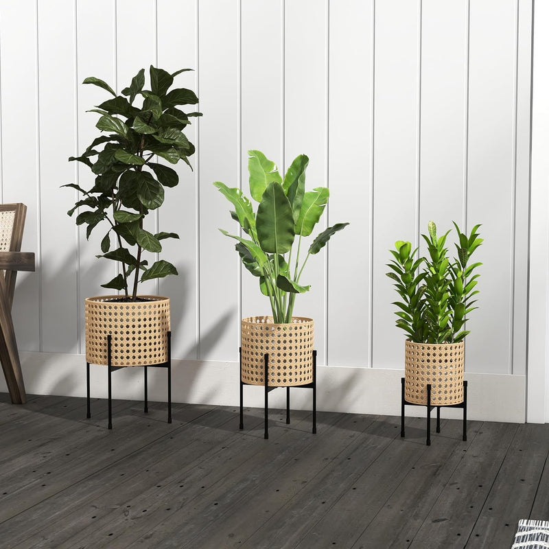 Outsunny 3er-Set Pflanzenständer Blumenständer mit Rattanoptik Pflanzenhocker Blumenhocker für Innen