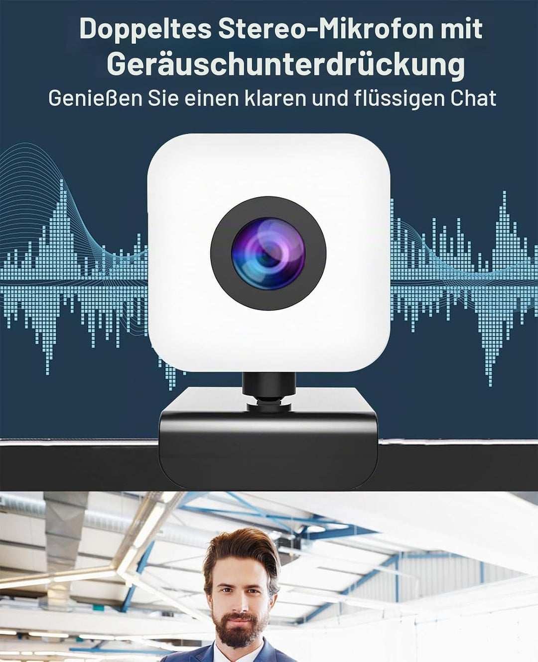 1080P Webcam mit Mikrofon,Full HD Web Camera für PC/Laptop,Facecam Streaming Cam mit Ringlicht,Abdec