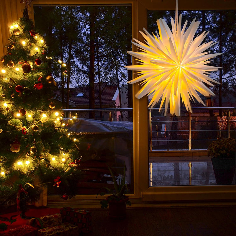 EANLOLY Papierstern zum Aufhängen, Weihnachtsstern Beleuchtet, 3D Leuchtsterne Fenster, Papiersterne