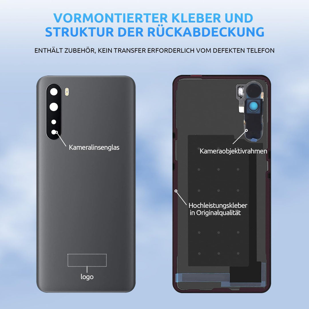 Akkudeckel für OnePlus Nord Rückseite Glas Original Backcover Back Glas Ersatz Reparatur Set mit Kam