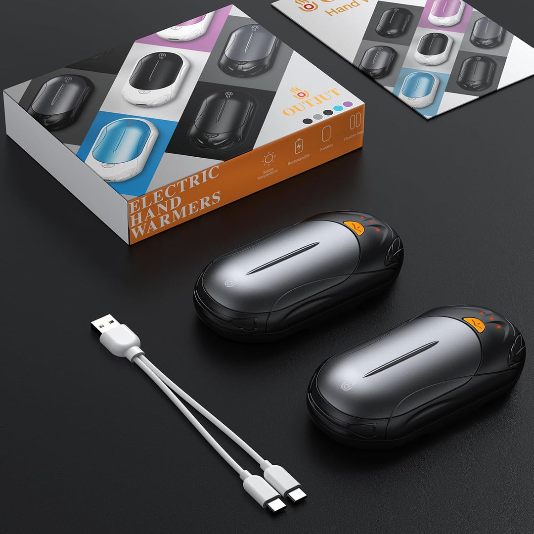 OUTJUT Handwärmer Elektrisch 6000mAh, 2 Pack Wiederaufladbar Handwärmer Tragbare Taschenwärmer 3 Hei