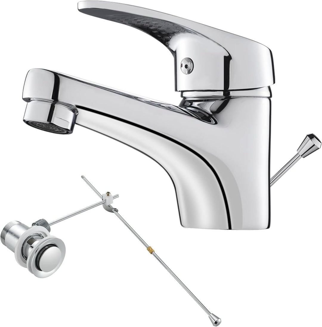 KEOKBON Wasserhahn Bad, Waschtischarmatur Einhebelmischer, Mischbatterie mit Zugstange Keine Schmutz