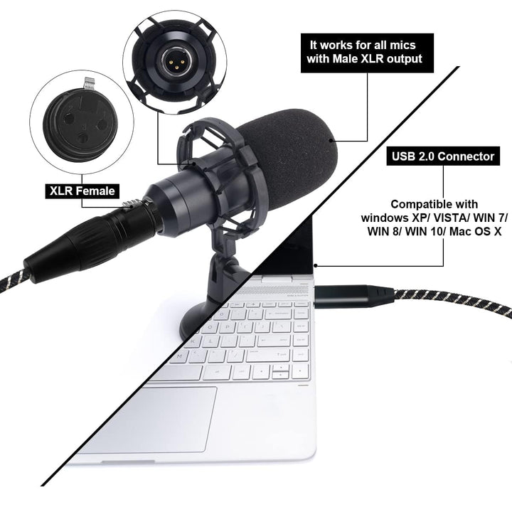 USB-Mikrofonkabel 3m,XLR-auf-USB-Kabel,USB-Stecker auf XLR-Buchse,Mikrofon-Verbindungskabel-Adapter